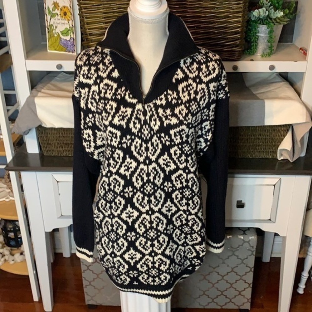 Boogie Black/Cream Bomull Cotton Patterned‎ Thick 1/4 Zip Sweater Size Large